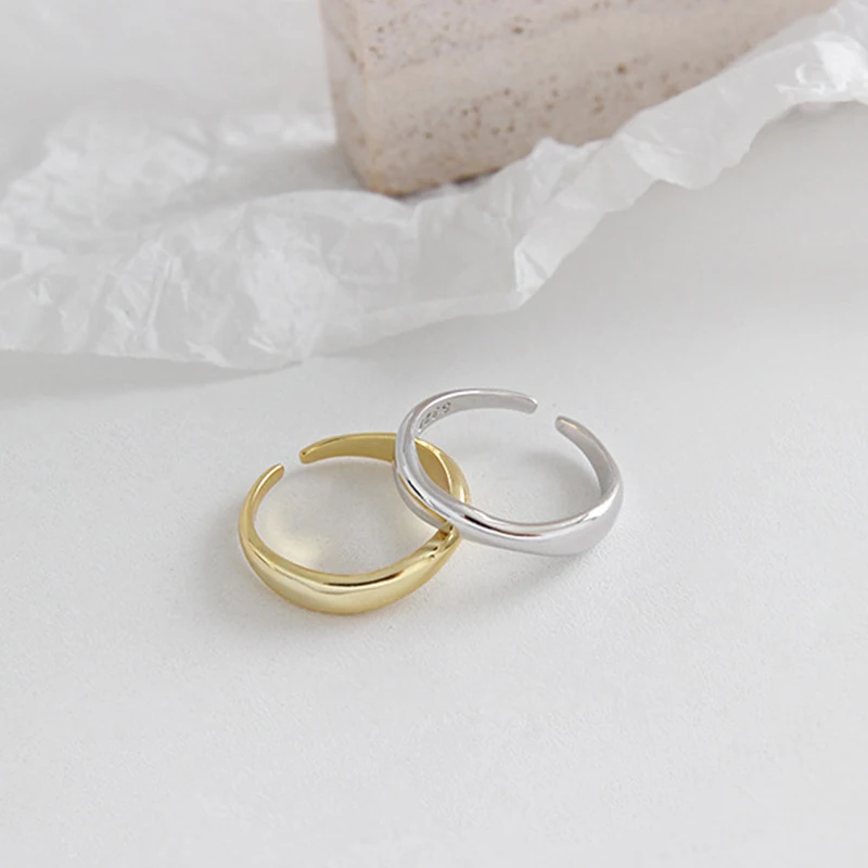 Peri'sBox Adjustable 925 Sterling Silver Ring Wave Shape Minimalist Stacking Rings for Women Irregular Gold Ring Simple Jewelry - Image 5