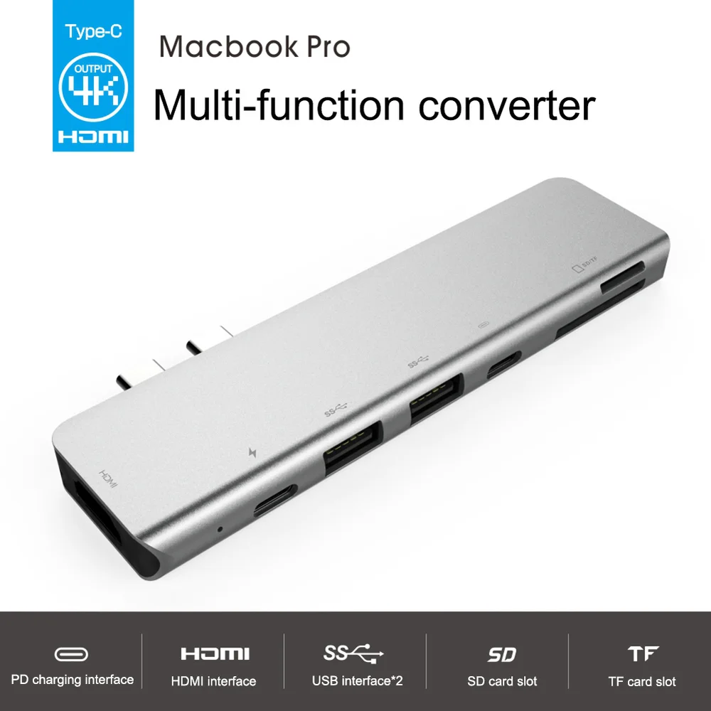 

USB C HUB Type C To HDMI with USB3.0 TF SD Reader Slot Hub 3.0 PD Thunderbolt 3 Adapter for MacBook Pro/Air 2016 2017 2018