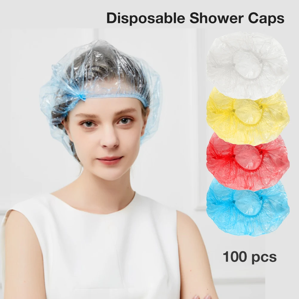 Disposable Shower Caps 100 Pcs - Waterproof Clear Bath Cap For Women Spa Home Use - Portable Travel Size - Pack Of 100 | Buy Now With Express International Delivery