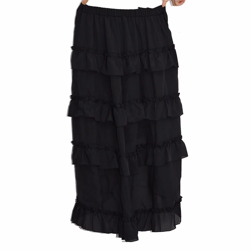 Gothic Corset Skirt Victorian Steampunk Long Ruffle Vintage Irregular Silk Costume Skirt Hip Hop Dance Stage Pirate Skirt