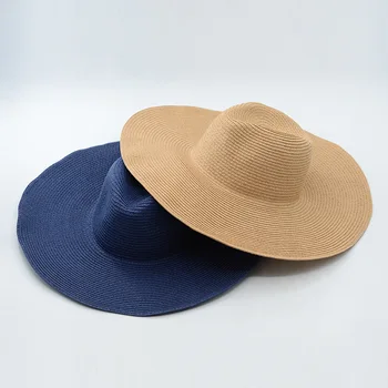 

01912-HH7055 2019 13cm brim paper grass solid fedoras cap men women leisure panama jazz hat