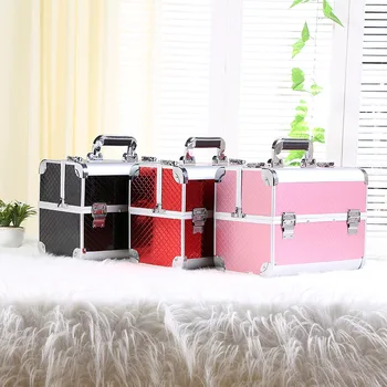 

Multifunctional aluminum alloy large capacity cosmetics box New double - layer cosmetics custom cosmetics box makeup organizer