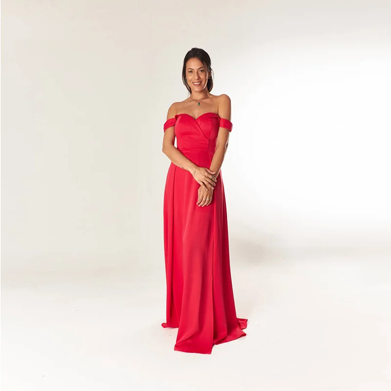 Vestido de festa, вечернее платье, длинное,, вырез лодочкой, с открытыми плечами, элегантное вечернее платье, атласное, с Боковым Разрезом, вечерние платья