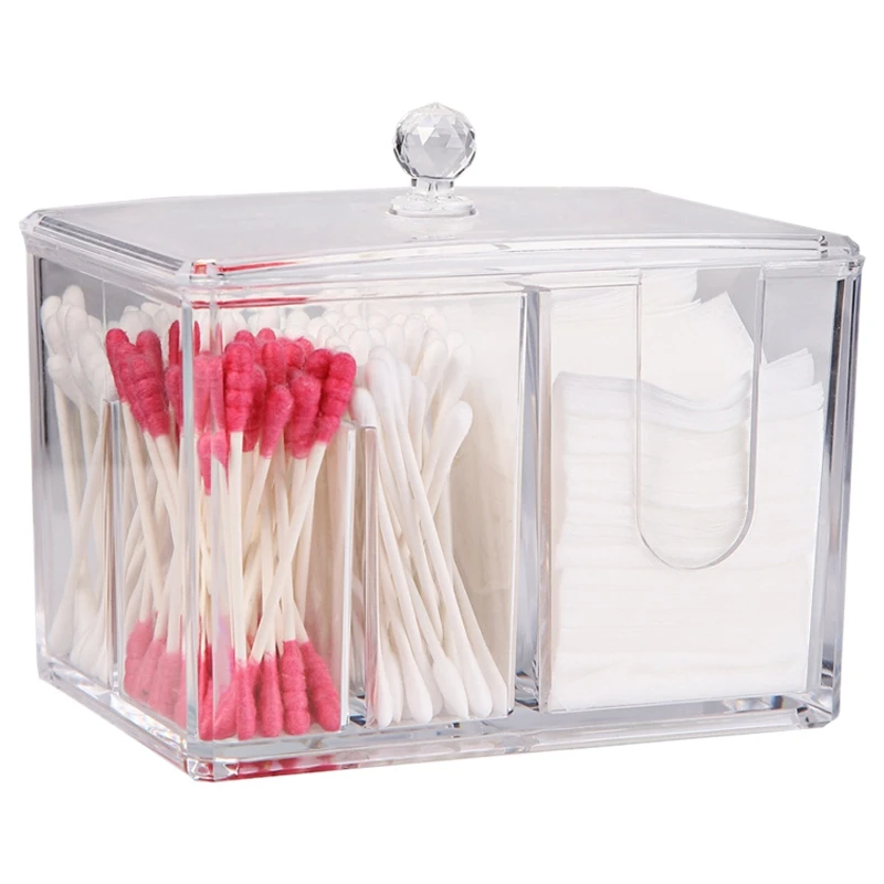 Cosmetic Storage Box Makeup Organizer Cotton Swab Pads Holder Clear Lipstick Plastic | Украшения и аксессуары
