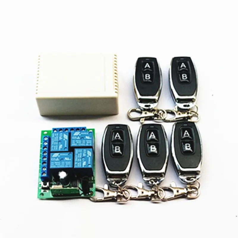 

433Mhz Universal Wireless Remote Control Switch DC 12V 4 Channel Relay Receiver Module and 5 Pieces 2 keys RF Remote 433 Mhz