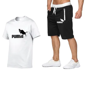 

2019 Pumba suit high quality men's brand T-shirt + shorts set 2 stylish casual fun pig Pumba cotton shorts for men