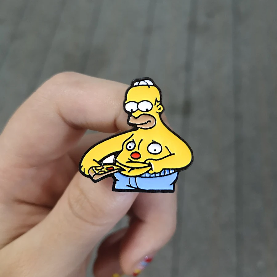 

The Simpsons Pins Meme Fat Paunchy Homer Jay Belly Eat Pizza TV show Cartoon character nternet brooch cute Enamel pins For Fans