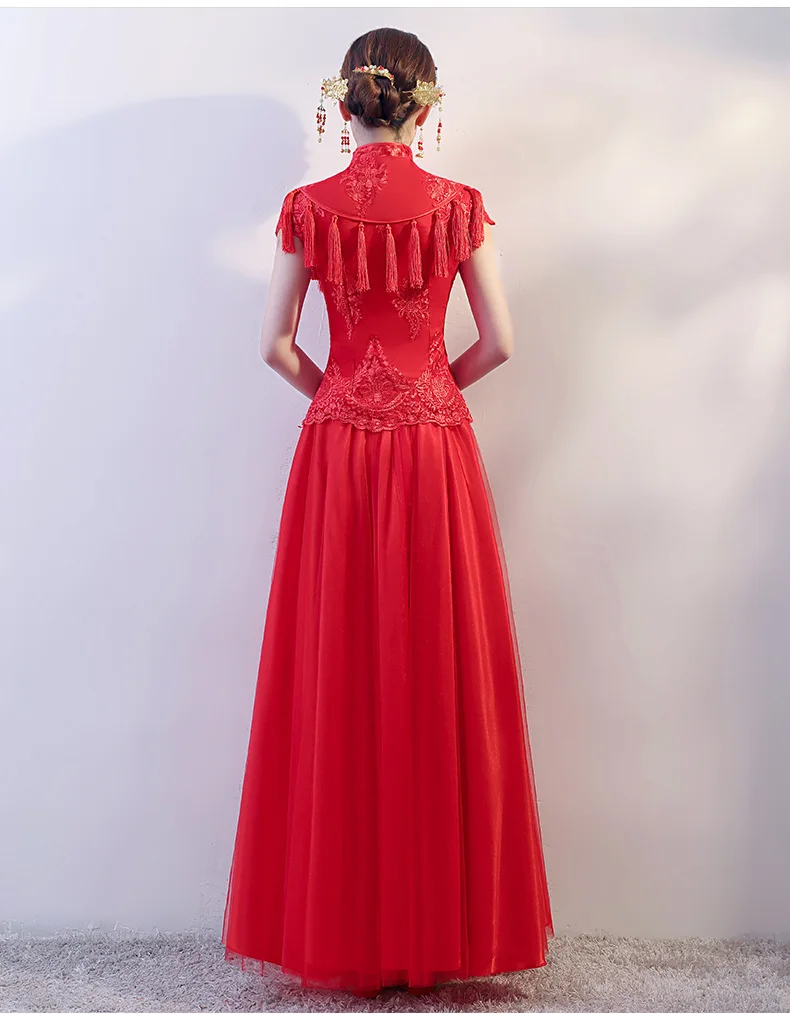 Красное свадебное платье Cheongsam в винтажном китайском стиле, торжественное платье, королевский костюм, женское платье, костюм в стиле Тан, вышитый цветок, Qipao, S-4XL