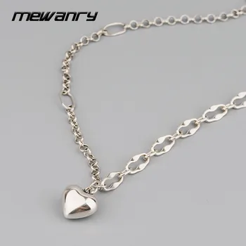 Mewanry 925 Sterling Silver Necklace for Women Trend Vintage Party Sweet Heart Pendant Couples Jewelry Birthday Gifts Wholesale