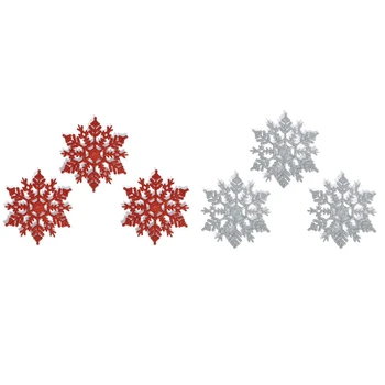

24 Pcs Glitter Snowflake Christmas Ornaments Xmas Tree Hanging Decoration , 12 Pcs Silver & 12 Pcs Red