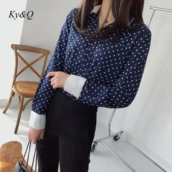

2020 Summer Btrand Design Women Polka Dot Casual Blouse Chiffon Lapel Contrast Embroidered Top Long Sleeve Shirt Clothes New