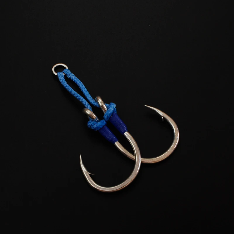 

1/0 3/0 5/0 7/0 9/0 11/0 Rigged Tandem Double Hooks Slow Pitch Jigging Lures Assist Hooks Saltwater Fishing Seawater Boat
