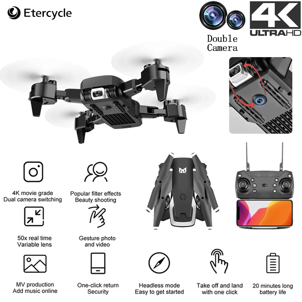 

Profissional Drone foldable aerial photography with 4K double HD cameras RC Quadcopter 4k tracking FPV 4CH WIFI Ultralight drone
