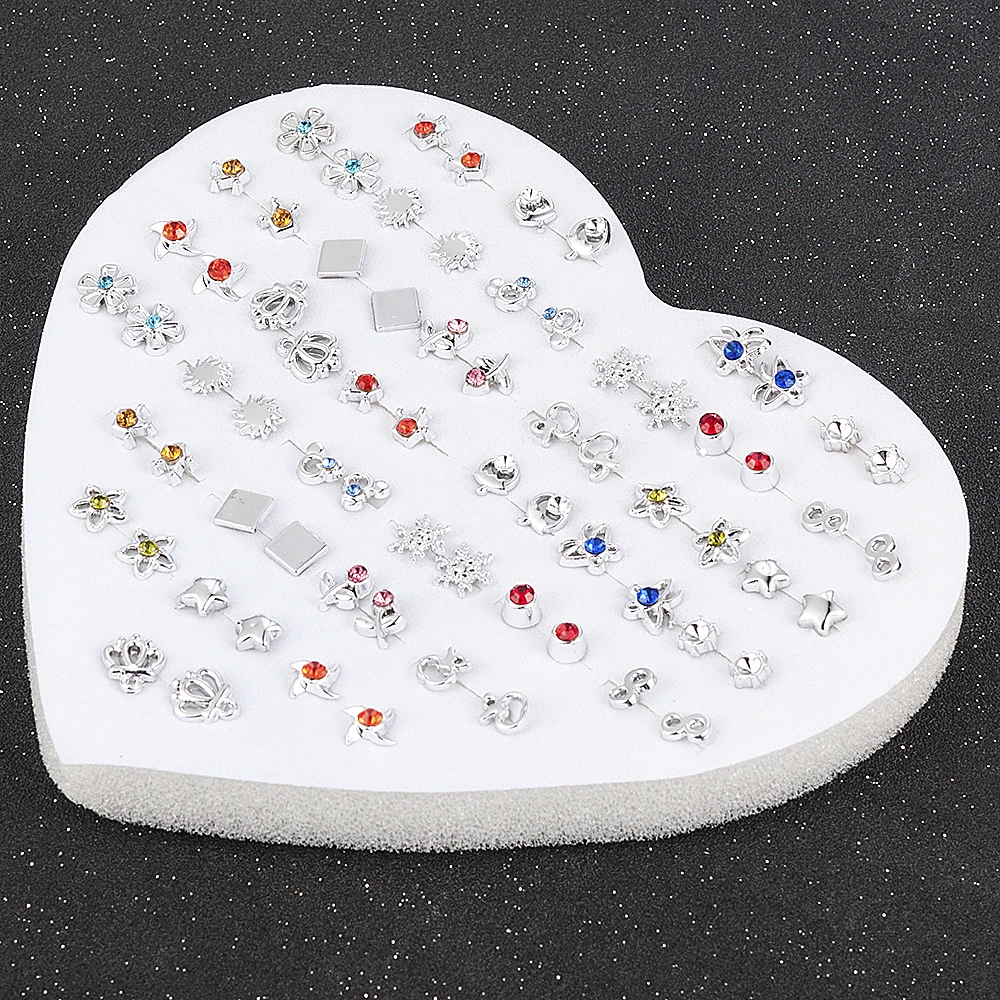 Stud earrings, 12~36 pairs resin plastic crystal diamante flower set, random style
