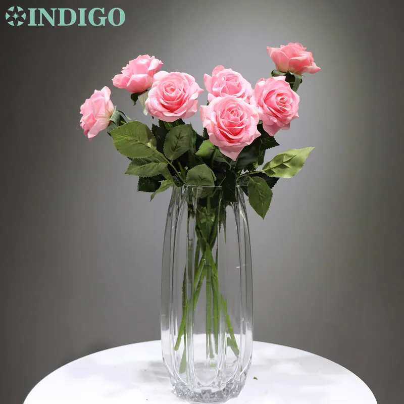 9 pcs Pink Rose Индиго-9 шт./лот, латексное покрытие, розовая роза, настоящая Роза, искусственный цветок, свадебные цветы, вечерние, для мероприятий - Цвет: 9 pcs Pink Rose