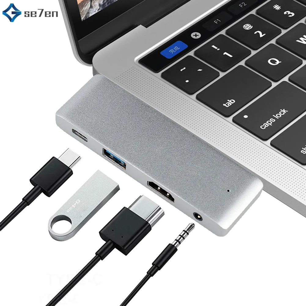 Алюминиевый type-C концентратор адаптер с USB-C PD Зарядка 4K HDMI USB 3,0 3,5 мм разъем для наушников для MacBook iPad Pro