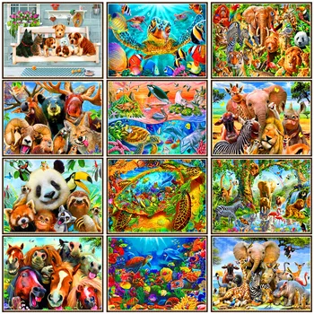 

Round full diamond 5D DIY diamond painting cartoon animal diamond embroidery set mosaic landscape home decoration