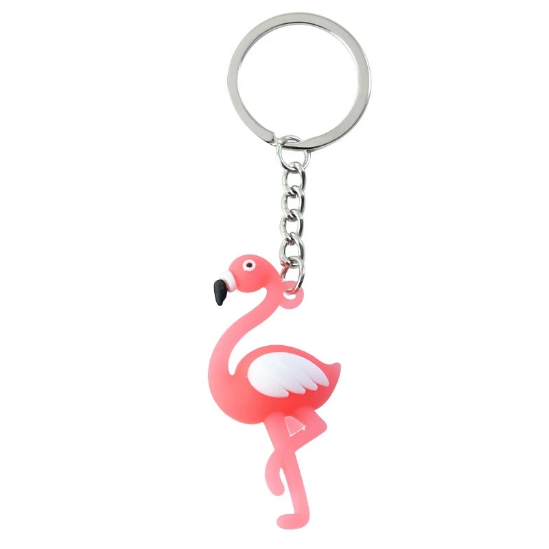 20PCS Cute Girl Tiny Silicone Flamingo Keychain Women Rubber Bird Couple Key Chain On Bag Car Trinket Jewelry Wedding Party Gift