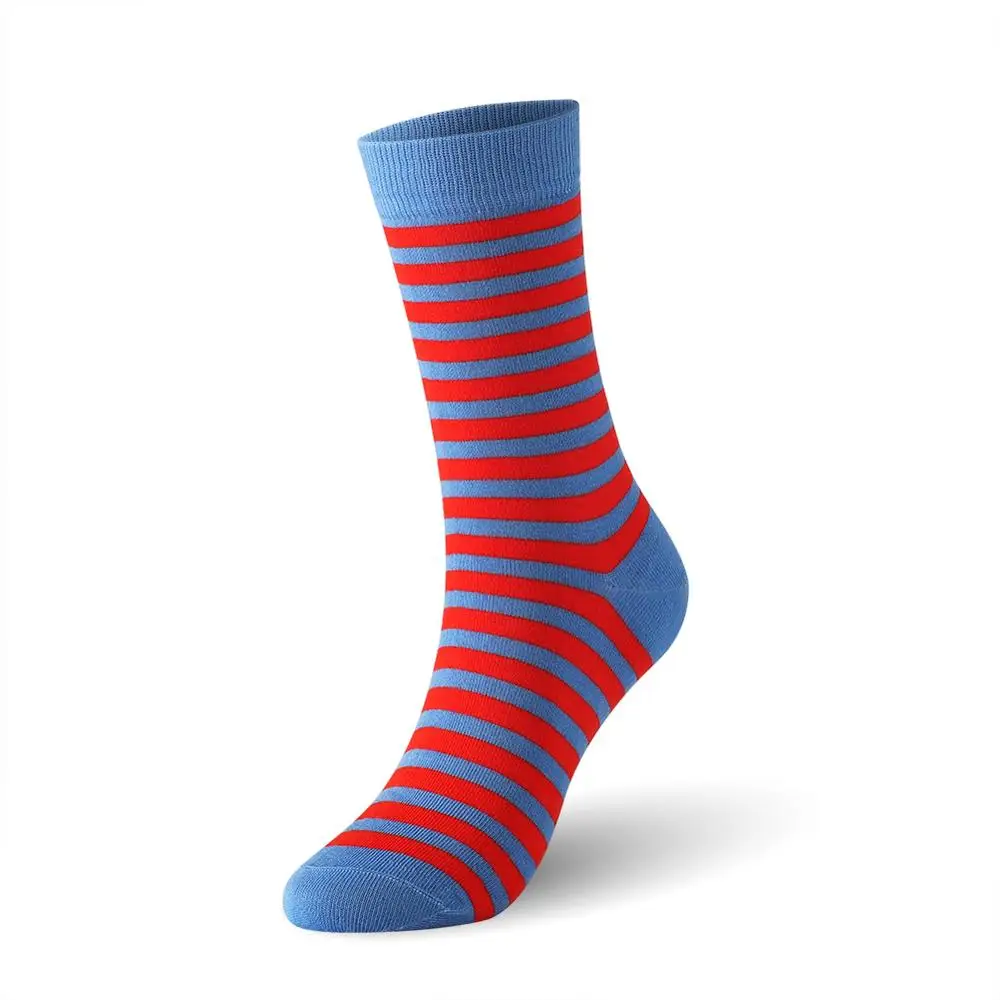 Мужские носки, хлопковые мужские брендовые носки в полоску, повседневные носки большого размера(EU 39-46)(US 7,0-12,0) VKMONY - Цвет: Blue