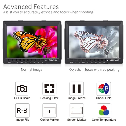 FEELWORLD DSLR 카메라 필드 모니터, 4K HDMI HD 비디오 지원, 슬림 IPS, 1280x800, 1080p 품질 모니터, 차양 포함, FW759, 7 인치 2