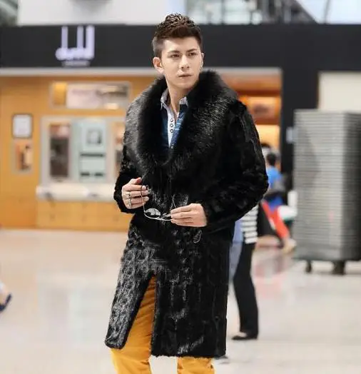 Парка зимняя мужская из искусственного меха норки женский жакет Masculina длинный chaqueta cuero hombre черный имитация лисьего меха воротник D48