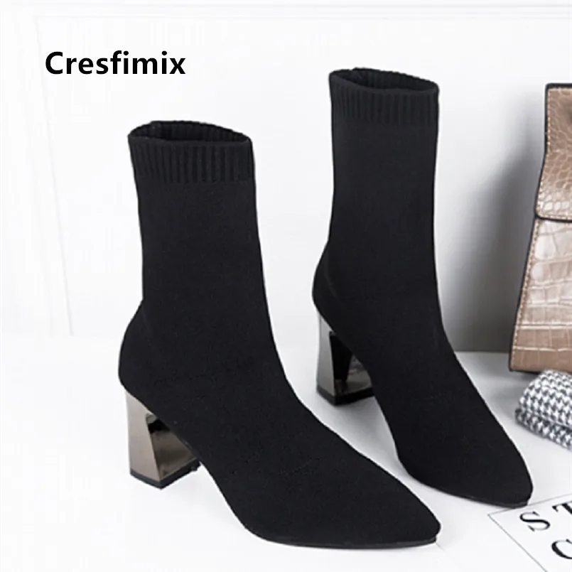 Cresfimix vrouwen laarzen/женские классические черные сапоги до колена высокого качества; сезон осень; стильные женские сапоги в европейском стиле; a7075