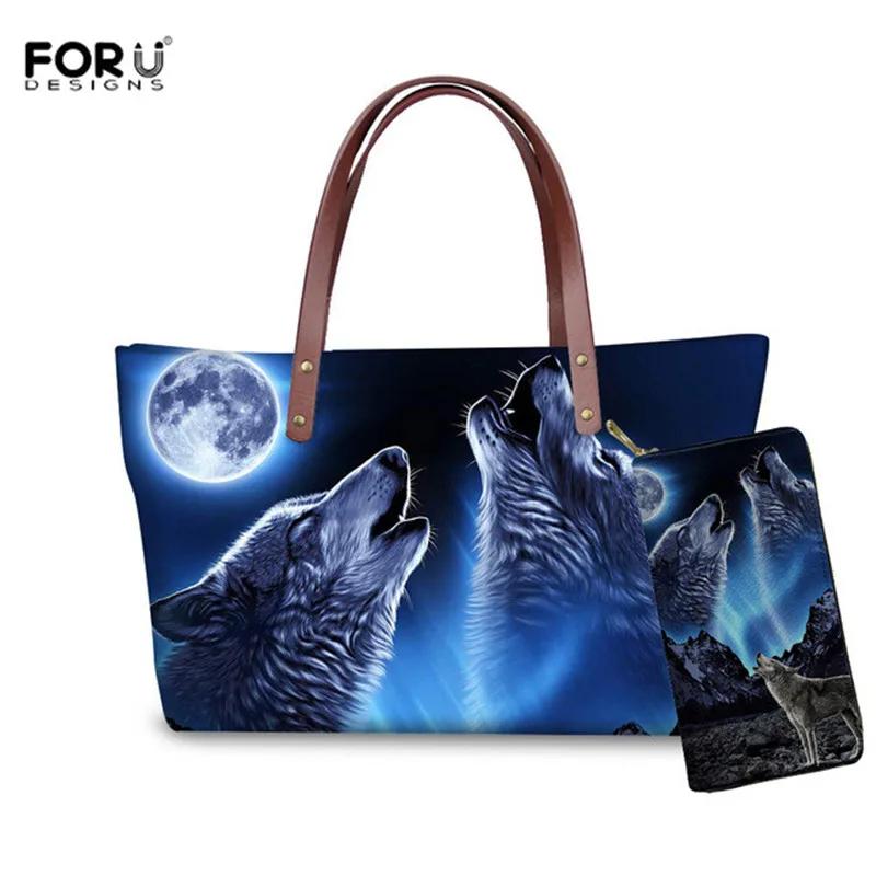 FORUDESIGNS/3D волк печати Для женщин, сумка на плечо, для девушек, кошельки и Сумки 2 шт./компл. Bolsa Feminina сумка волк сумка для покупок