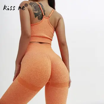 

Women Sportswear Set Sweat Absorption Gym Leggings Padded Push-up Strappy Sport Bra Yoga Set Seamless Fitness Sportswear