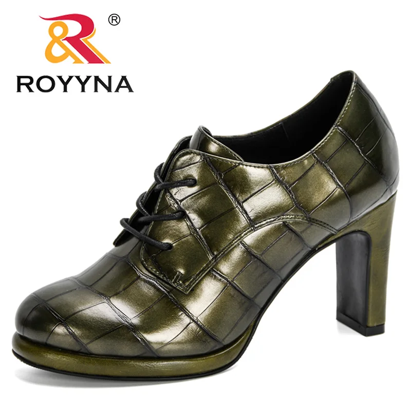 

ROYYNA 2020 New Designers Round Toe Lace Up Platforms High Heels Pumps Women Leathder Dress Shoes Ladies Autumn Working Shoes