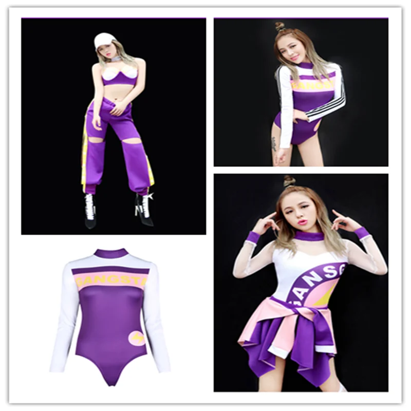  Purple Cheerleading Costume Bar DJ Performance Nightclub DS Pole Dance Clothing Hip Hop Street Danc