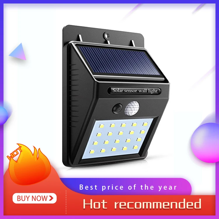 Luz Solar LED para exteriores, lámpara alimentada por la luz del sol, impermeable, con Sensor de movimiento PIR, para decoración de jardín, 20/30