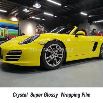 

Highest quality Yellow High Glossy Film Wrap Car Vinyl Film Decor Auto-car Exterior Self-adhesive Sticker Decals best stretch