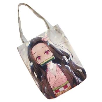 

Anime Print Bags Demon Slayer: Kimetsu no Yaiba Canvas Bookbag for Women DIY Shopping Bags Travel School Bags Women