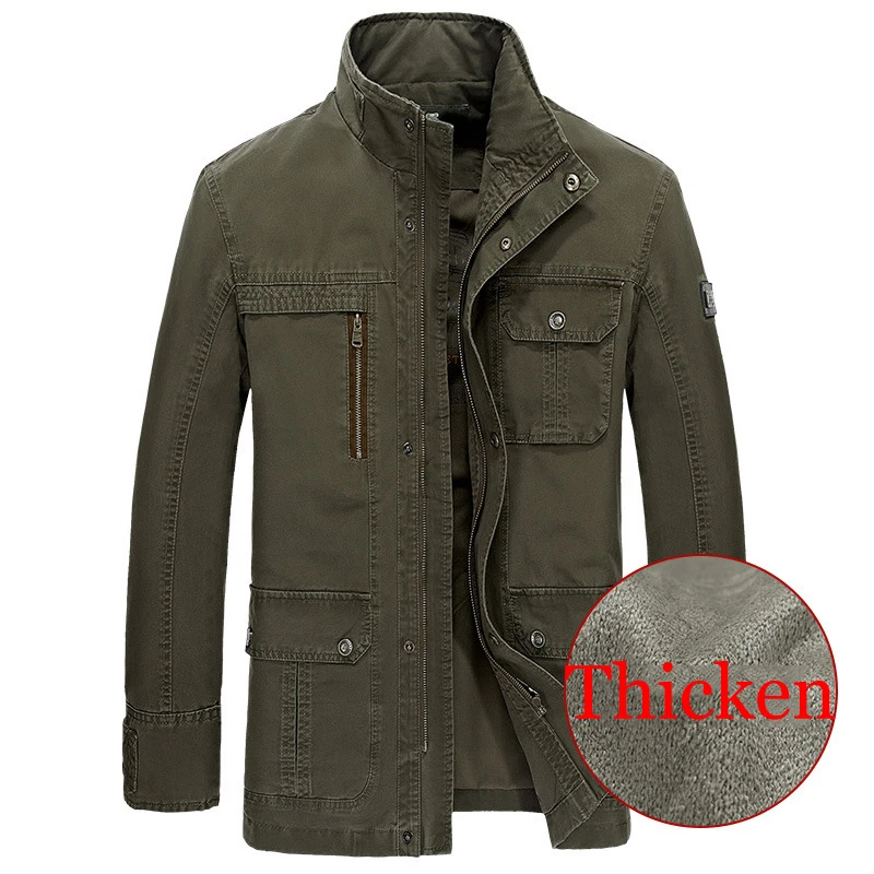 army green Куртки мужские в стиле милитари осенне-зимние хлопковые куртки высокого качества верхняя одежда армейские пальто средней длины мужские флисовые теплые куртки плюс размер 4XL - Цвет: army green