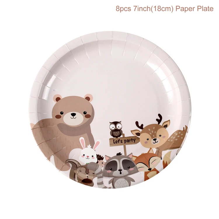 Paper Plate 7inch Huiran лесной тематическая вечеринка на день рождения украшения сафари животных баннер кекс вечерние принадлежности Детские джунгли вечерние украшения для душа - Цвет: Paper Plate 7inch