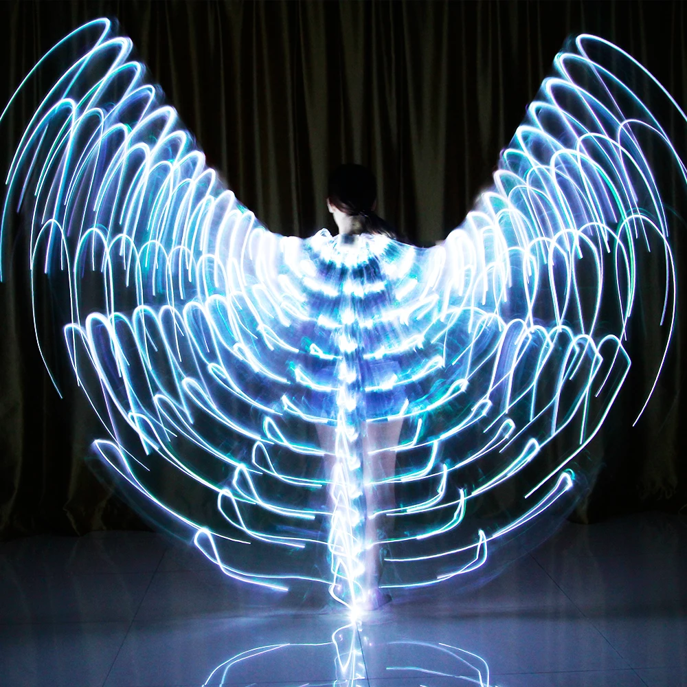 Blanc Ailes de papillon lumineuses Costume de papillon avec bâtons pour carnaval et Halloween GSDGV Ailes LED pour danse du ventre Accessoires de performance à 360 degrés 