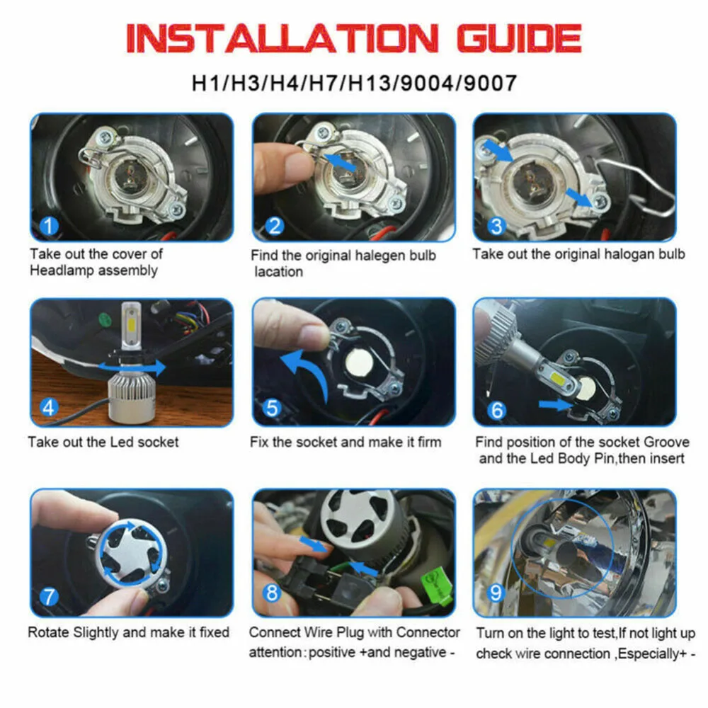 

Car LED Headlight Auto 2Pcs White H7 DC 9-32V 6000K 300000LM Shockproof