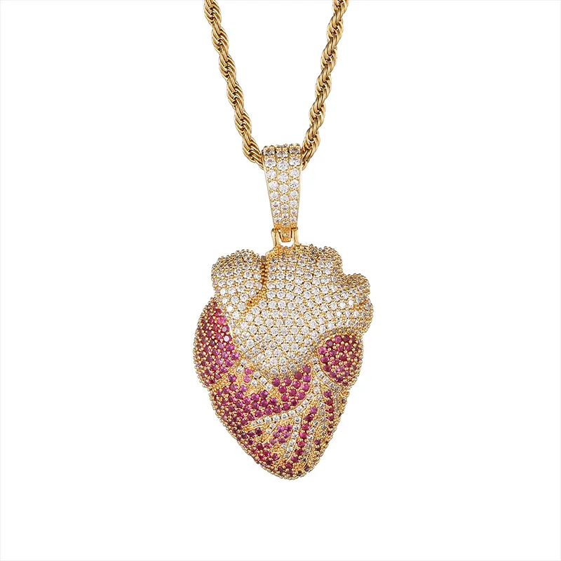 

Hip Hop Micro Paved 5A+ Cubic Zirconia Bing Iced Out Heart Pendants Necklace for Men Rapper Jewelry Gold Silver Color Gift