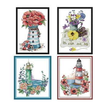 

Joy Sunday Counted Cross Stitch Kit Landscape Painting Lighthouse DIY Needlework Embroidery Patterns 14ct 11ct DMC Cotton Thread