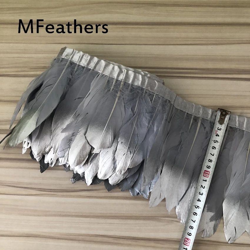 light grey 2 ярда мятно-зеленая окрашенная гусиная утка перо Кружева с серебряными наконечниками 6-" натуральные перья ленты Рождество Свадебные украшения полосы - Цвет: light grey