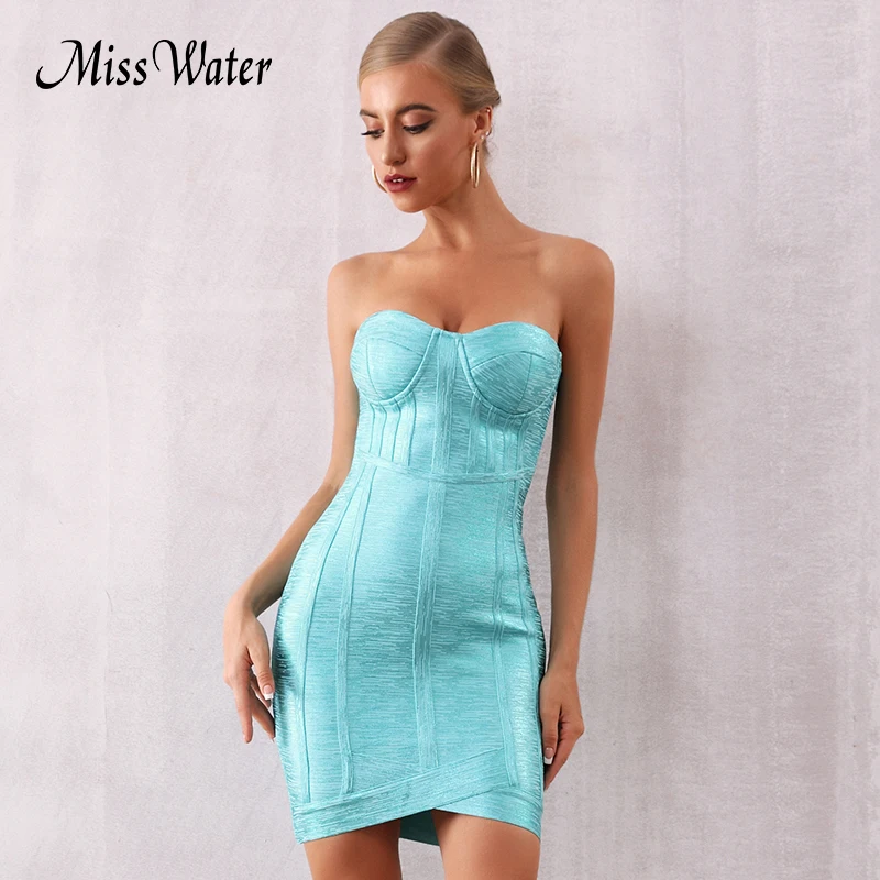 Miss water 2020 новое летнее женское Бандажное платье без бретелек Мини сексуальное