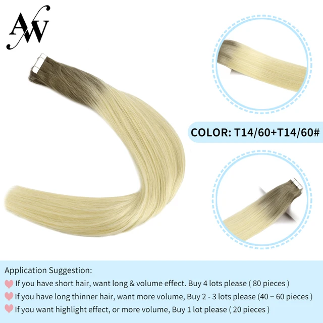 AW 12''-28'' Tape In Human Hair Extensions Straight Seamless Invisible Natural Machine Made Remy Adhesive Glue On Hair Extension T1460PT1460