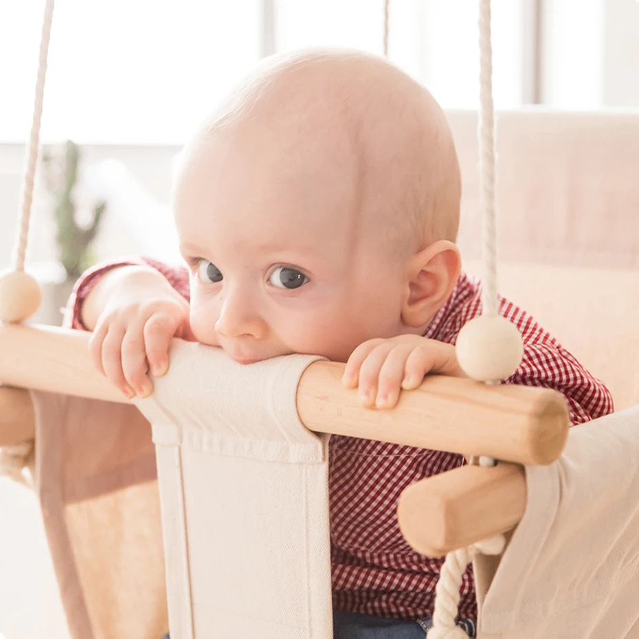 Baby Swing Chair Canvas Hanging Wood Children Baby Rocker Toy Safety Bouncer Outside Swing Chair Toy Rocker For Children