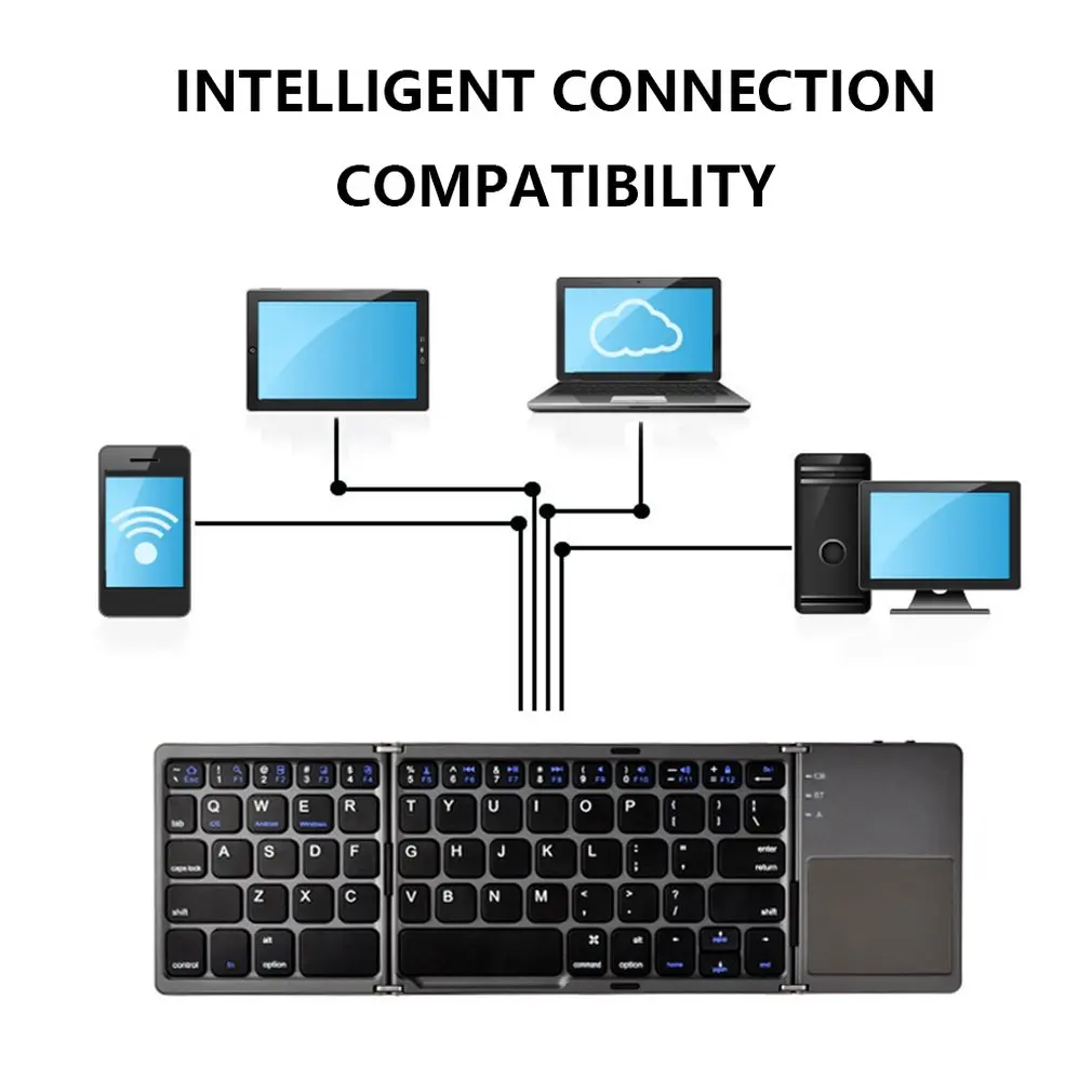 Mini Compact Triple Folding Keyboard Portable Cool Wireless Phone Tablet Keyboard With Mouse Touchpad