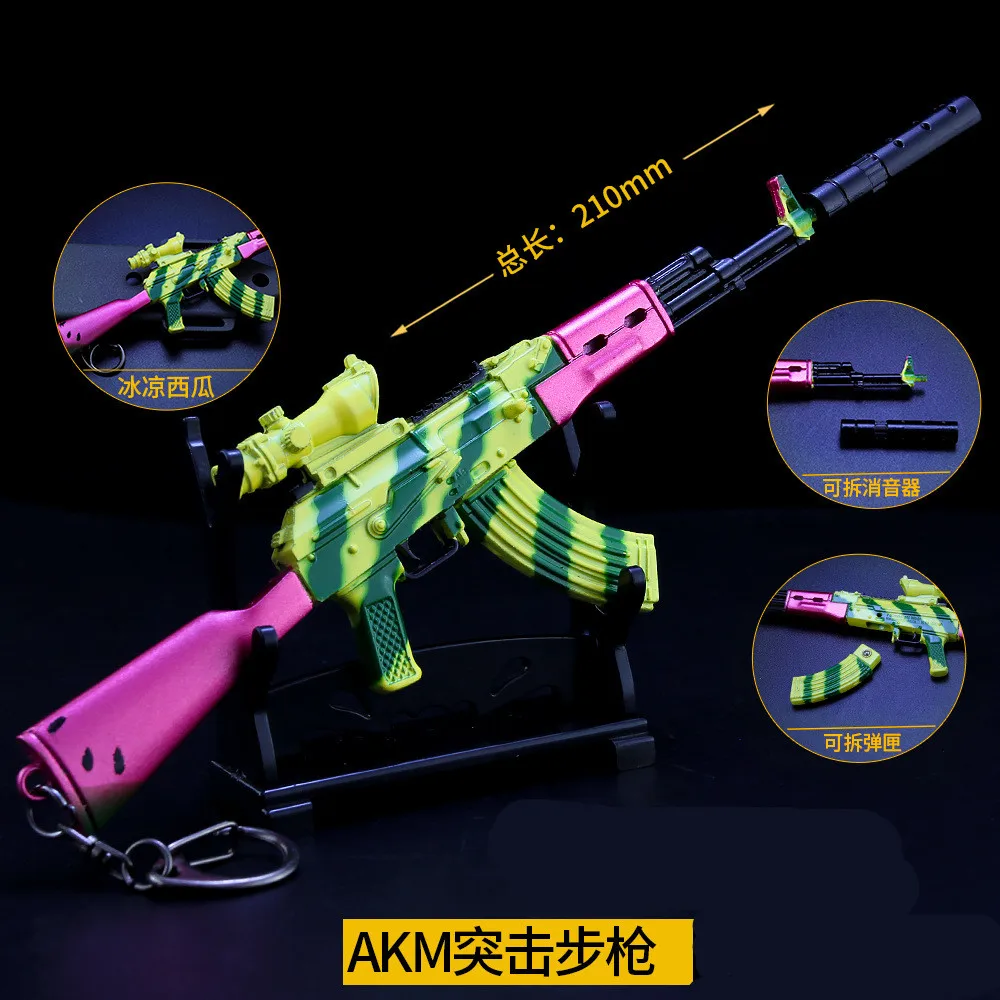 

Game PUBG Cosplay Props AKM Alloy Weapon Model Keychain For Fans Collection Memento Gifts Detachable Clip Silence 21CM