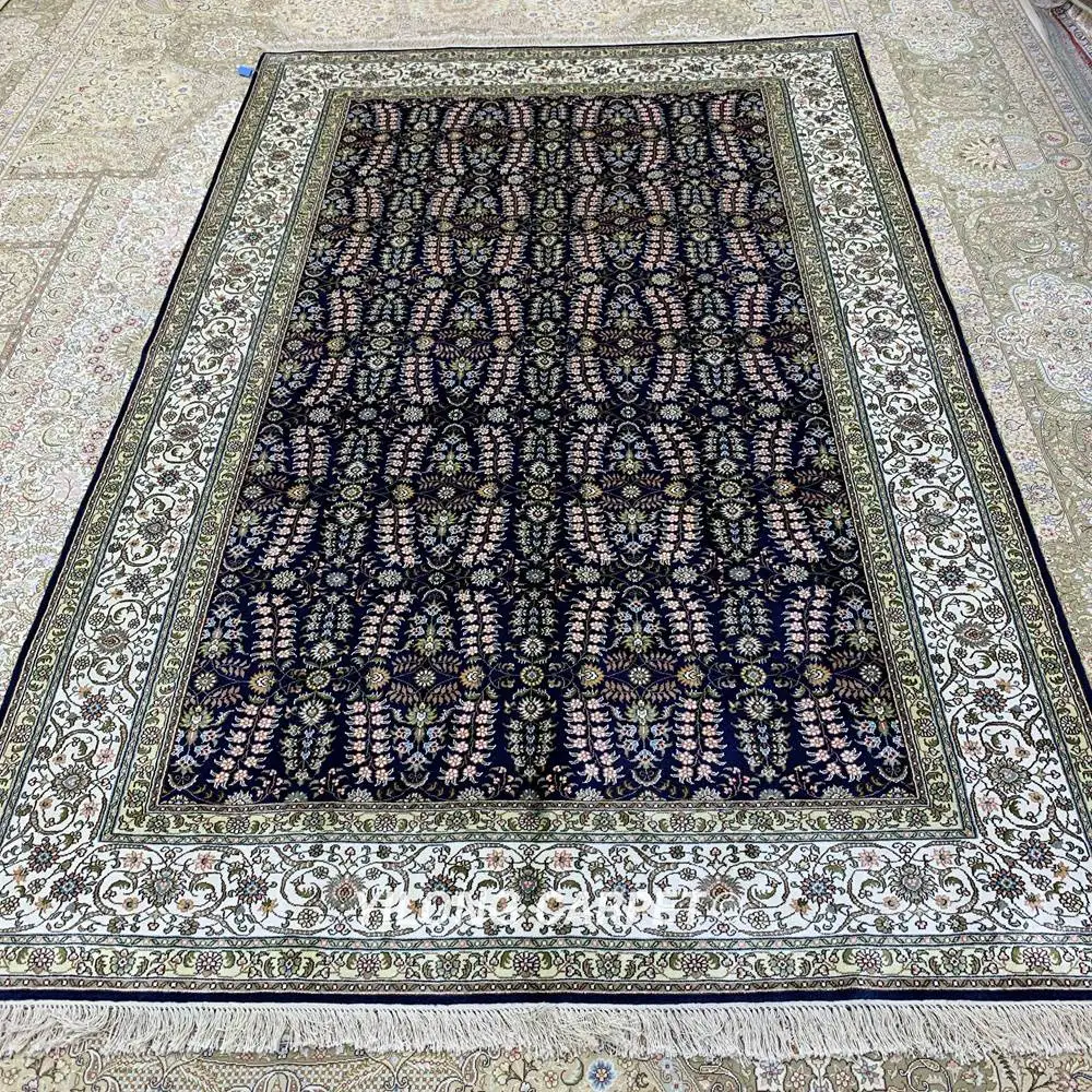 YILONG 5'x8' персидский шелковый ковер ручной работы Синий ручной работы изысканный цветочный ковер(HF325B