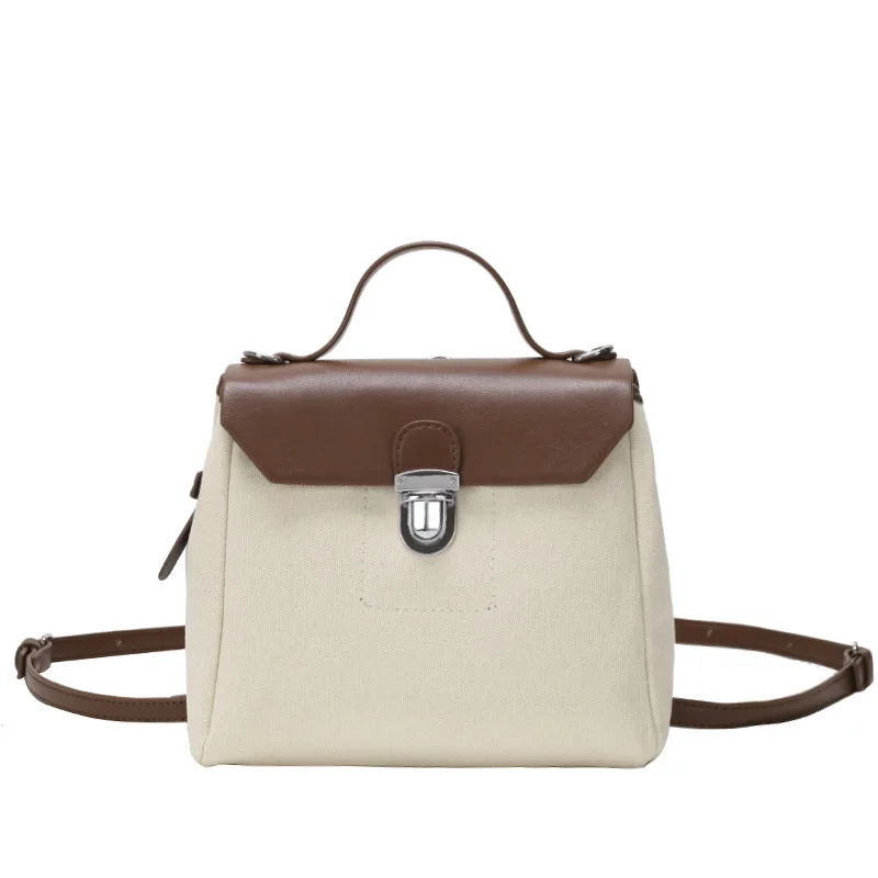 

2019 New Trendy Canvas Backpack Contrast Color Small Backpack For Women Soft Surface Daily Shoulder Bags For School Girl