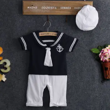 

NEW 2020 Newborn Toddler Baby Boy Sailor Playsuit Toddler Outfit Set Romper Clothes+Hat 2pcs Set
