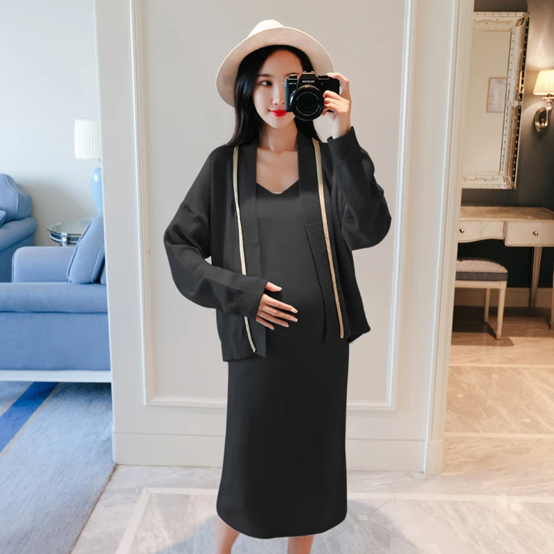 Afei Tony Maternity трикотажные наборы Новое поступление сексуальное платье с v-образным вырезом модное повседневное пальто из двух предметов Одежда для беременных