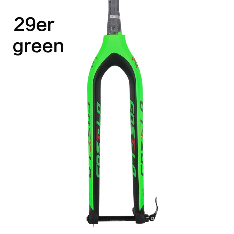 29er green Costelo полностью углеродная mtb вилка 29er для горных велосипедов жесткая вилка для велосипедных частей через ось 15 мм Велосипедная вилка - Цвет: 29er green